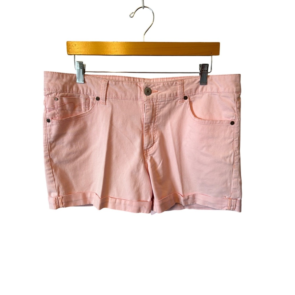 Faded Glory Women Coral Whisper Pink Denim Shorts Cuffed Stretch Size‎ 16